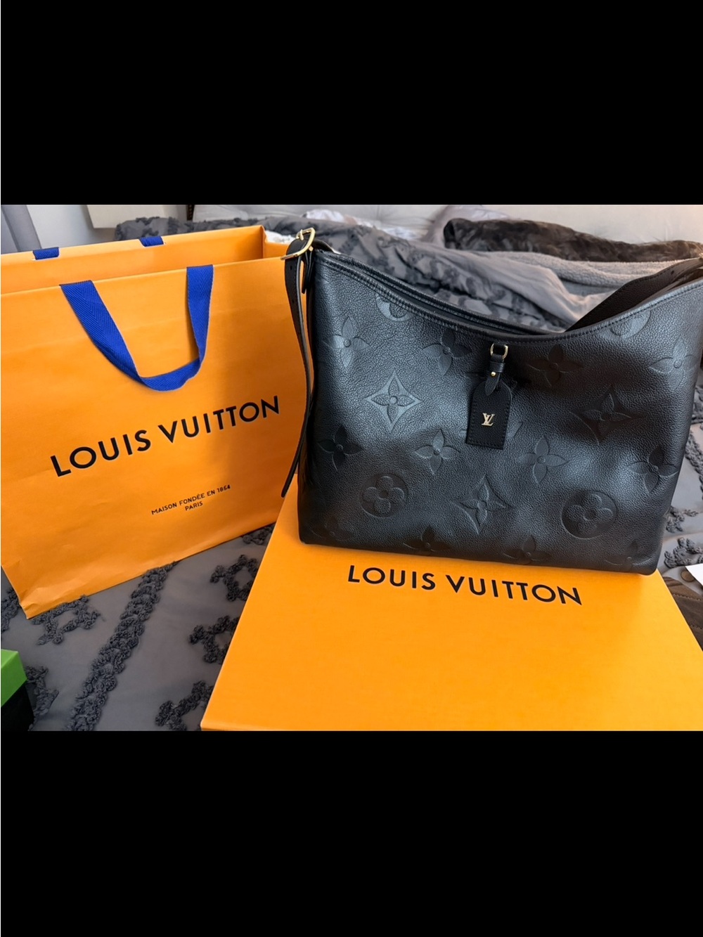 Louis Vuitton Black Embossed Monogram Shoulder Bag